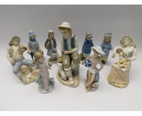 A collection of Spanish figures to include Tengra - 3 large figures, Lladro - 4 figures of young ladies and Nao - 2 figures o