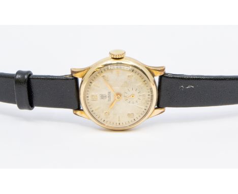 Tudor- a ladies vintage gold plated Tudor wristwatch, comprising a round signed silvered dial, with applied gilt baton and qu
