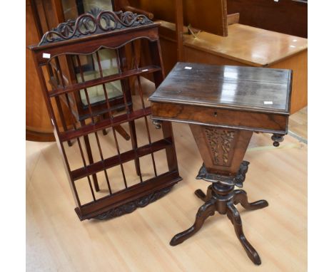 A 19th Century mahogany sewing table with pierced sides along with a 19th Century mahogany wall shelf.