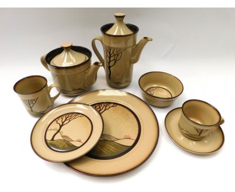 A collection of Denby "Savoy" patterned teaware , to include Coffee Pot , Teapot , cups, saucers, plates small bowls etc.(1 b