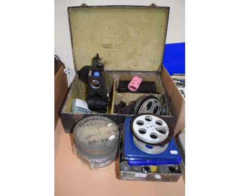 A pathe 9-5 projector and assorted film and equipment