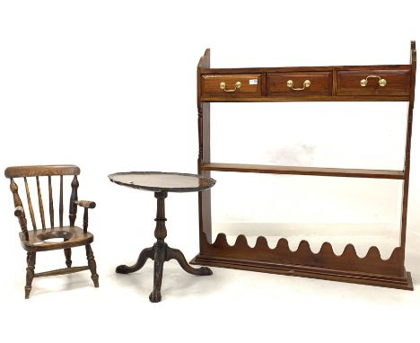 20th century walnut wall hanging shelf fitted with three drawers and two open shelves together with a Chippendale design occa