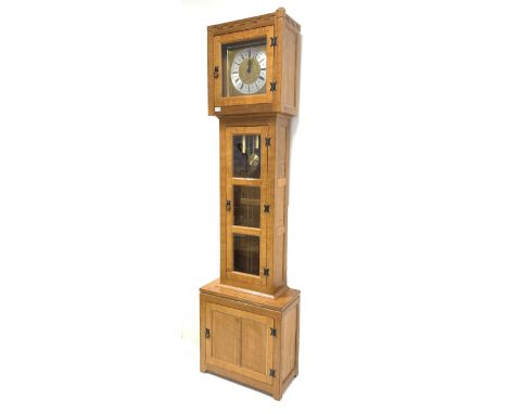 Peter 'Rabbitman' Heap of Wetwang - Yorkshire oak longcase clock, square hood with dentil cornice over trunk door with three 