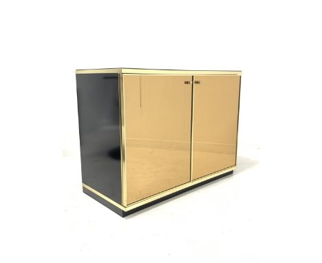 Renato Zevi  for metal craft -Mid century 'Hollywood Regency' retro bronze tinted cupboard, back glazed top over two doors en