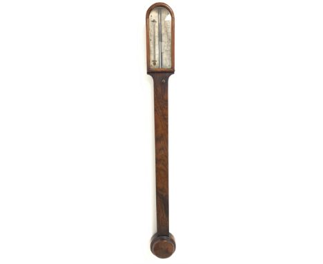 19th century rosewood stick barometer and thermometer, ivorine register inscribed 'Moore, Tottenham' H91cm