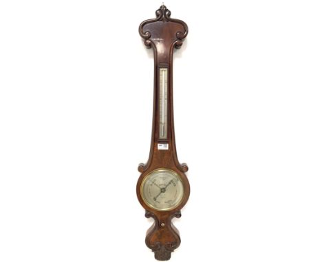 Early Victorian mahogany barometer and thermometer, having a scroll carved case, silvered registers, and inscribed 'Brooks, L