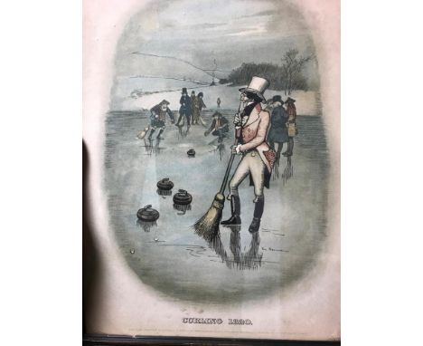 A group of six Johnnie Walker coloured sporting prints, early 20th century, including Curling, Cricket and Skating, published