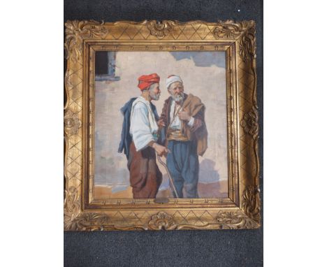 Marcel Krasicky: oil on canvas double portrait, Czechoslovakian farmers, 19" x 17 1/4", in carved giltwood frame 