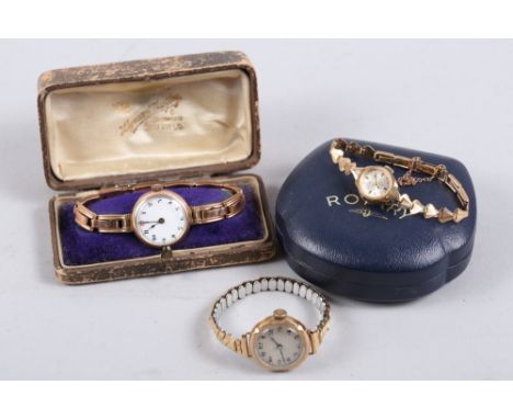 A lady's Rotary 9ct gold wristwatch, a lady's Edwardian 9ct gold wristwatch and a lady's 9ct gold cased wristwatch 