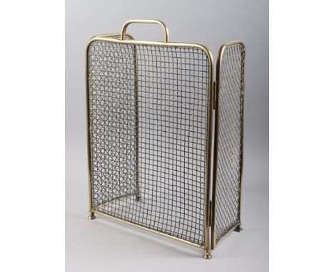 An early 20th century brass wirework three-fold firescreen, 15" wide 