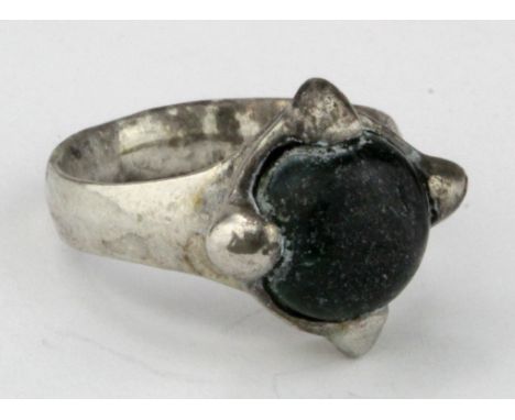 Medieval Viking Era  (ca.900 AD) silver ring with green gem  19mm - inner diameter