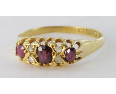18ct Gold Ruby and Diamond Ring size N weight 2.2g