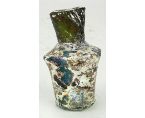 Ancient Roman (ca.200 AD) glass flask with lovely irredesance  65mm