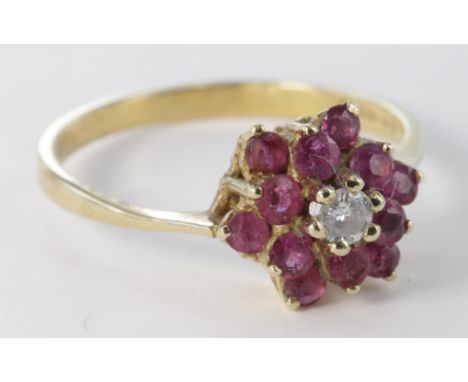 9ct Gold Ruby and Diamond Ring size N weight 2.0g