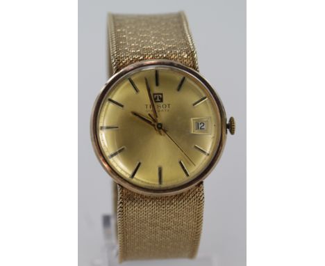 Gents Tissot Visodate 9ct cased wristwatch circa 1973, the gilt dial with gilt baton markers and date aperture at 3 o'clock o