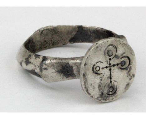 Crusaders Period (ca.1200 AD) silver ring with cross 18mm - inner diameter