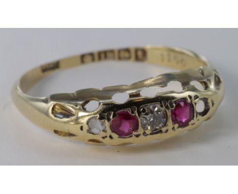 18ct Gold Ruby and Diamond Ring size L weight 1.7g
