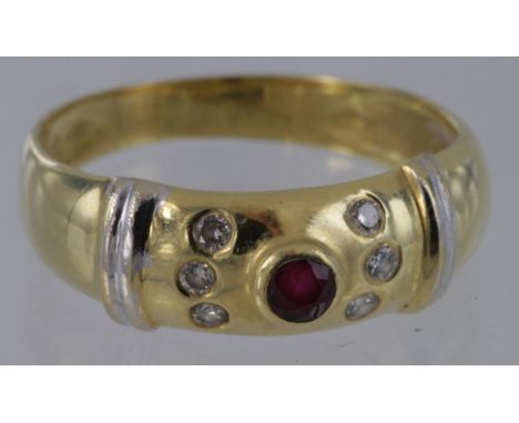 18ct Gold Ruby and Diamond Ring size M weight 3.4g