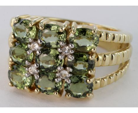 Gems TV 9ct Green Tourmaline and White Topaz Ring with COA size N weight 5.8g