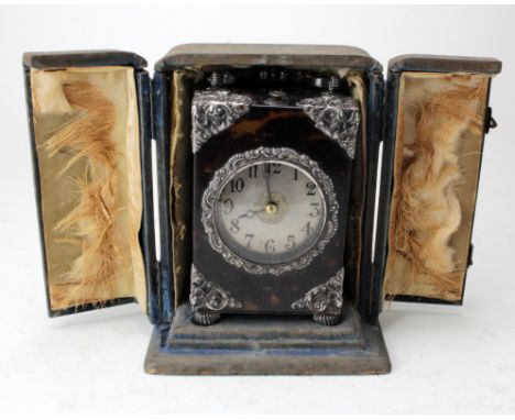 French tortoiseshell &amp; silver mounted repeating carriage clock, hallmarked 'HBA, London 1899' (J Batson &amp; Son 'Henry 