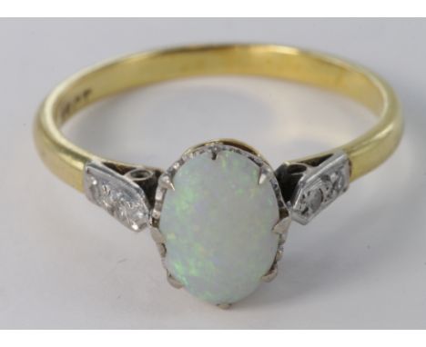 18ct Gold Opal and Diamond Ring size N weight 3.0