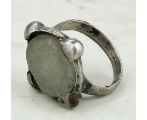 Medieval Viking Era  (ca.900 AD) silver ring with white gem 19mm - inner diameter