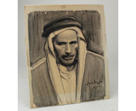 Watercolour. An original watercolour depicting an unknown Sheikh (Ali el Asbeli ?), painted 1943, signed to lower right corne