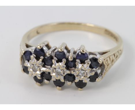 9ct Gold Sapphire and Diamond Ring size K weight 2.5g