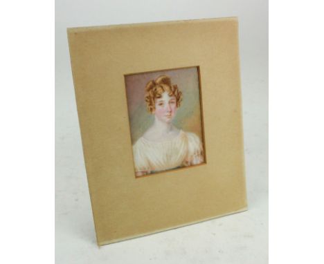 Portrait miniature. Oil on ivory, depicting a portrait of a young girl, contemporary manuscript writing to reverse 'Great Aun