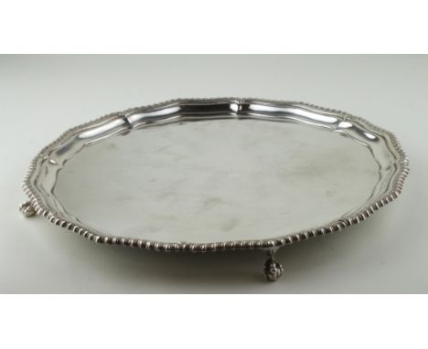 Silver salver hallmarked BBS ld. Birm. 1934.  Has light scratches to the front. Weight 15.5 oz. 