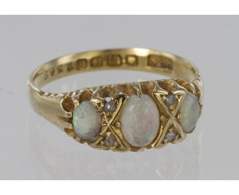 18ct diamond and opal ring, size O, 3.6g