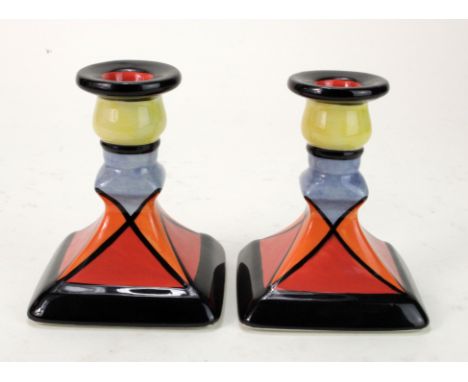Lorna Bailey, Chetwynd pair of candlestick holders. Signed to base, height 12cm. 