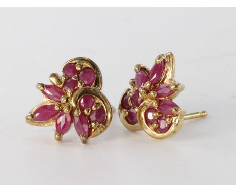 9ct ruby spray earrings, weight 2.4g.