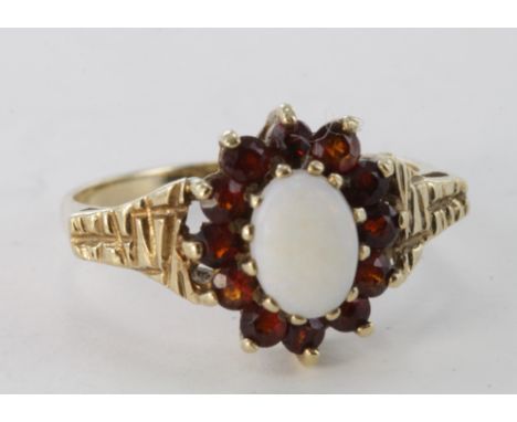 9ct Gold Opal and Garnet Ring size K weight 2.3g