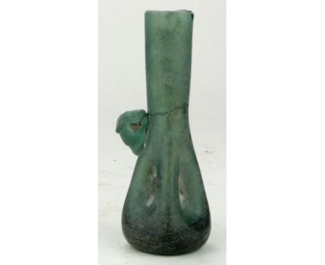 Ancient Roman (ca.200 AD) glass flask with nicely decorated body -  with some repair 130 mm