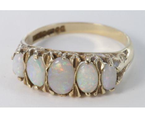 9ct Gold five stone Opal Ring size Q weight 3.2g