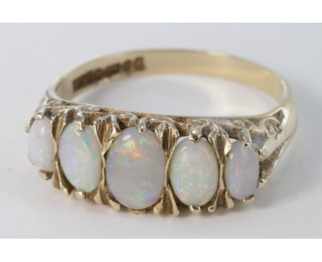 9ct Gold five stone Opal Ring size Q weight 3.2g