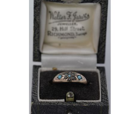 9ct Gold Turquiose and Seed Pearl Ring size M weight 1.2g