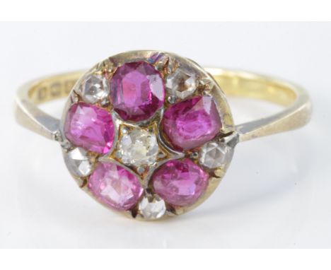 22ct yellow gold ruby and diamond cluster ring, size M, weight 2.7g