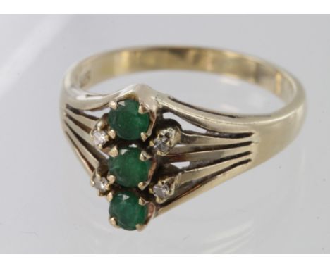 14ct yellow gold emerald and diamond ring, size L, weight 3.4g