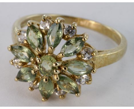 Gems TV 9ct Gold Green and White Sapphire Ring with COA size N weight 2.9g