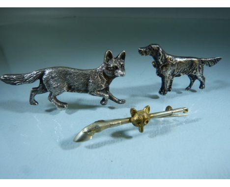 Hunting Interest  - Three brooches depicting, Fox, Pointer and a Foxes head on gun. 