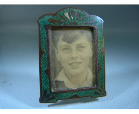 Miniature Guilloche enamel frame in green