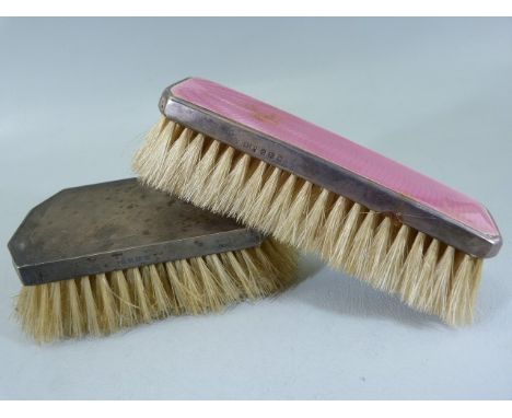 Two hallmarked silver brushes with Guilloche enamel