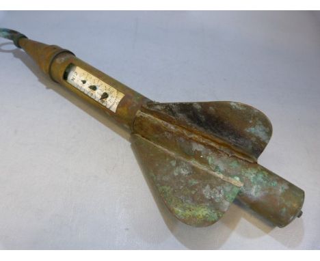 Brass Walkers Patent No. 2 Improved log inset with enamel dial with brass indicators, 49cm long A/F 