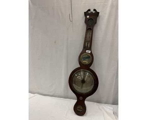 A MAHOGANY CASED BANJO BAROMETER - A/F 