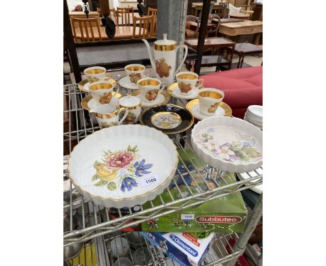 AN ASSORTMENT OF CERAMIC WARE TO INCLUDE A ROYAL WORCESTER FLAN DISH, A PART COFFEE SERVICE AND A JAPANESE PLATE ETC 