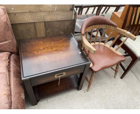 A BEECH FRAMED CLUB TYPE CHAIR AND A JOHN LEWIS LAMP TABLE, 24" x 20" 