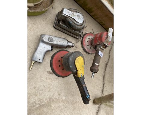 AN ASSORTMENT OF TOOLS TO INCLUDE A COMPRESSED AIR DRILL AND POLISHING PAD ETC 