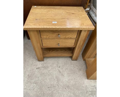 A BESP-OAK LAMP TABLE WITH TWO DRAWERS, 24 X 17.5" 